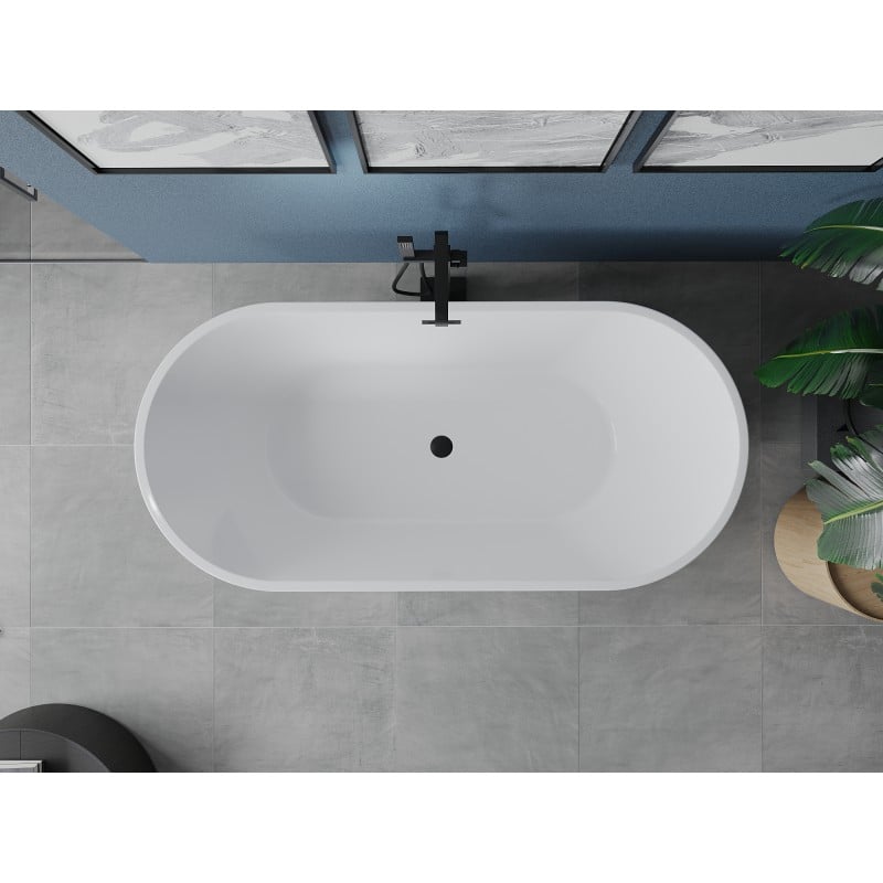Mexen Luna freistehende Badewanne 140 x 75 cm, weiß, schwarzer Überlauf - 52031407500-70