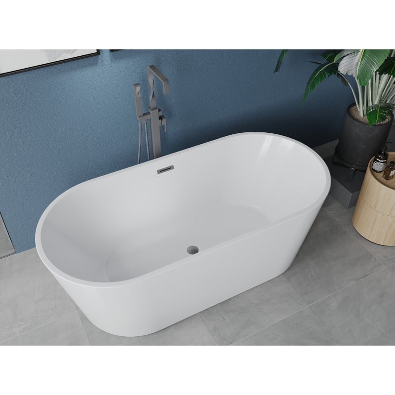 Mexen Luna freistehende Badewanne 140 x 75 cm, weiß, Überlauf Gun Metal - 52031407500-95
