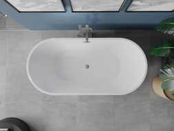 Mexen Luna freistehende Badewanne 140 x 75 cm, weiß, Überlauf gebürstetes Nickel - 52031407500-97