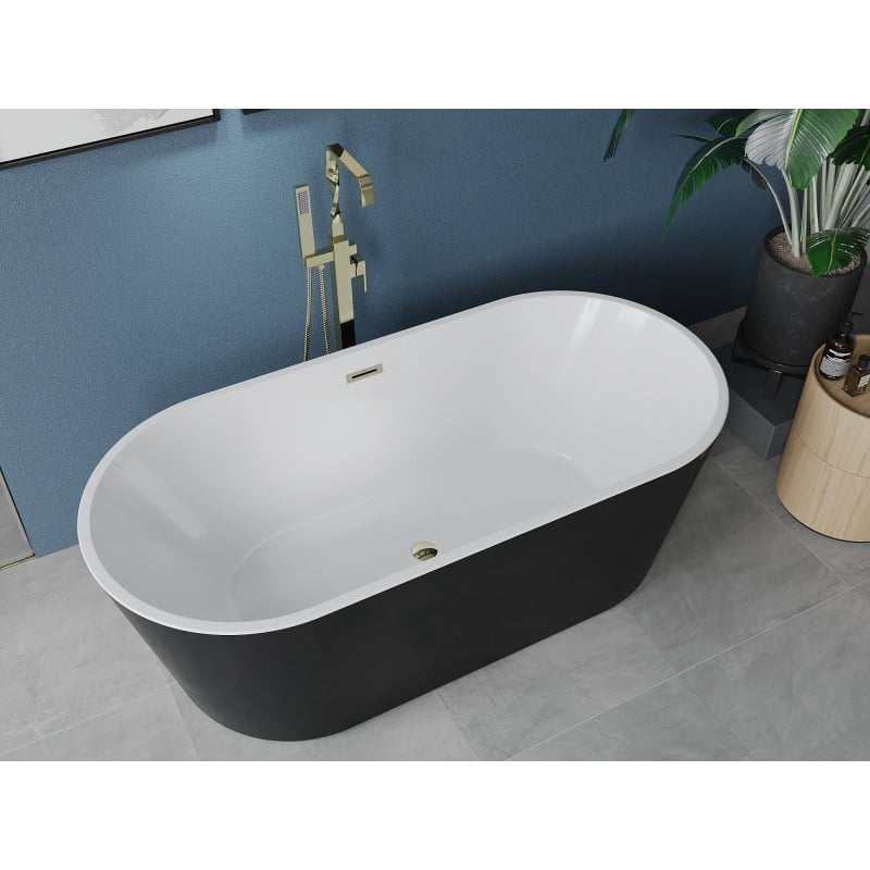 Mexen Luna freistehende Badewanne 140 x 75 cm, weiß/schwarz, Überlauf gold - 52031407575-50