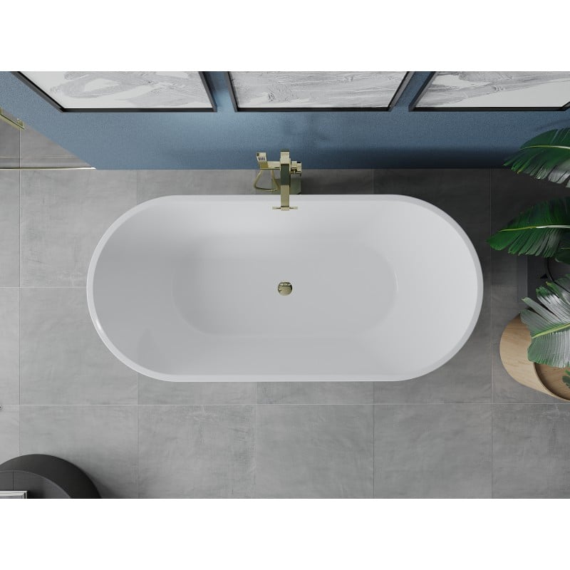Mexen Luna freistehende Badewanne 140 x 75 cm, weiß/schwarz, Überlauf gold - 52031407575-50