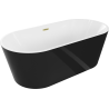 Mexen Luna freistehende Badewanne 140 x 75 cm, weiß/schwarz, Überlauf gebürstet gold - 52031407575-55