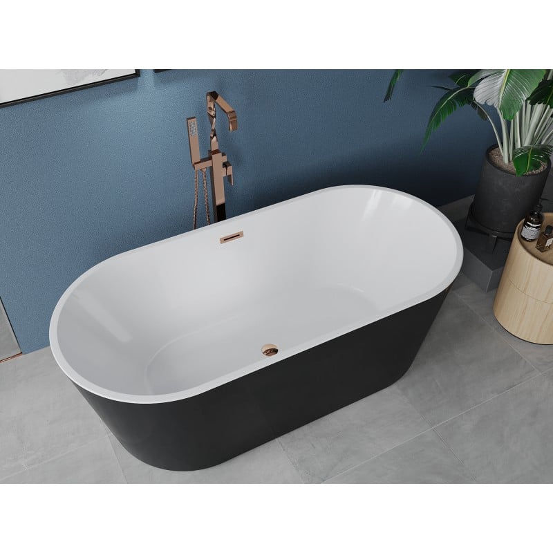 Mexen Luna freistehende Badewanne 140 x 75 cm, weiß/schwarz, Überlauf Roségold - 52031407575-60