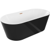Mexen Luna freistehende Badewanne 140 x 75 cm, weiß/schwarz, Überlauf gebürstetes Kupfer - 52031407575-65
