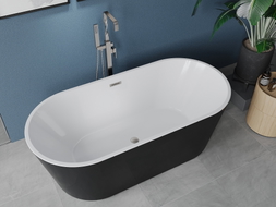 Mexen Luna freistehende Badewanne 140 x 75 cm, weiß/schwarz, Überlauf gebürstetes Nickel - 52031407575-97