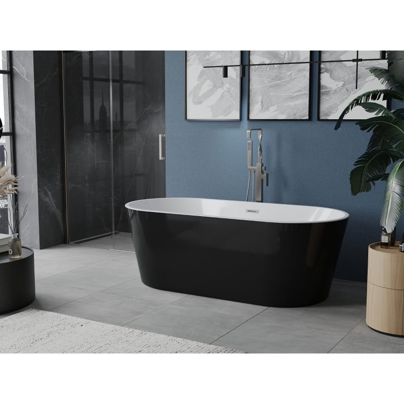 Mexen Luna freistehende Badewanne 140 x 75 cm, weiß/schwarz, Überlauf gebürstetes Nickel - 52031407575-97