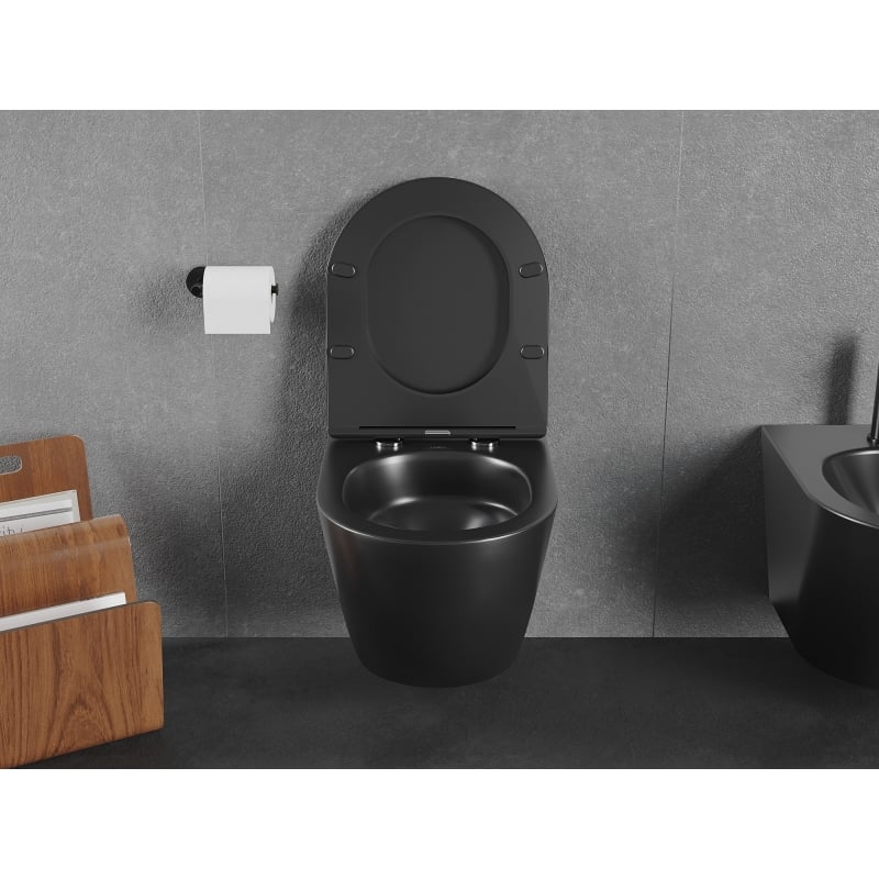 Mexen Lena WC-Schüssel Rimless Tornado mit softschließendem Sitz slim, Duroplast, schwarze Matt - 30221085T