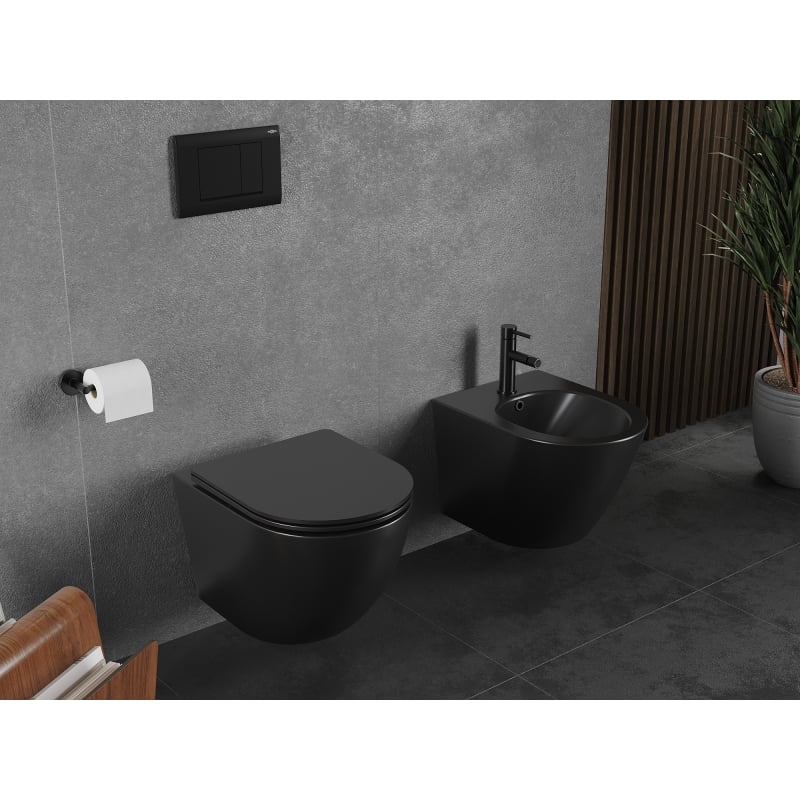 Mexen Lena WC-Schüssel Rimless Tornado mit softschließendem Sitz slim, Duroplast, schwarze Matt - 30221085T