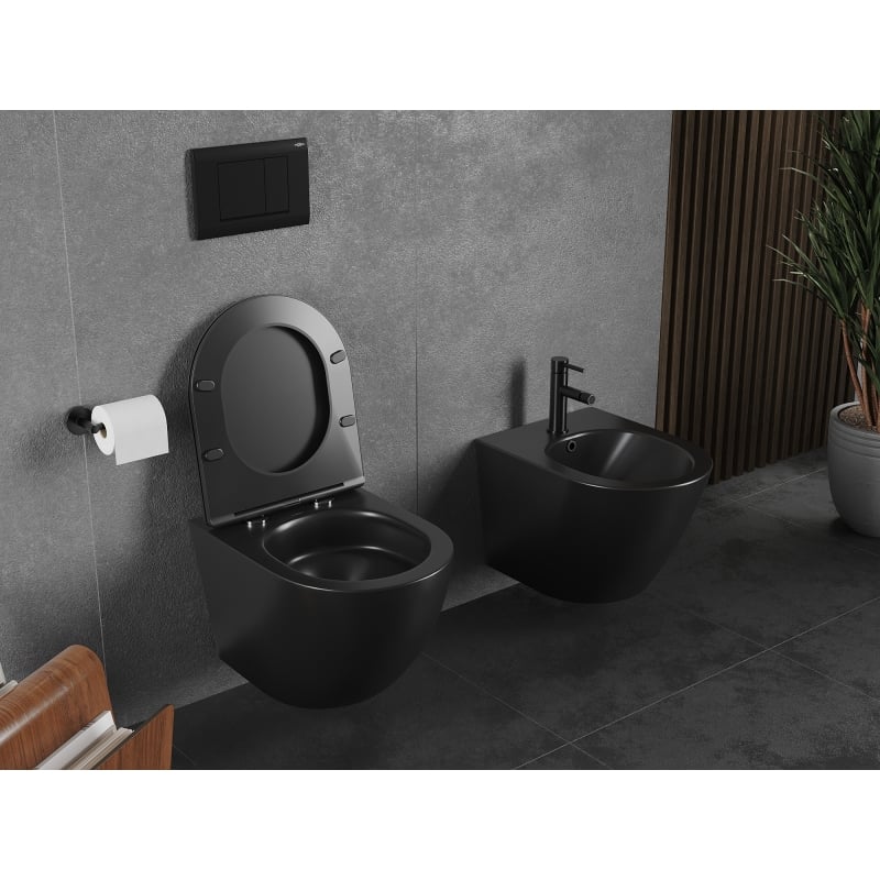 Mexen Lena WC-Schüssel Rimless Tornado mit softschließendem Sitz slim, Duroplast, schwarze Matt - 30221085T