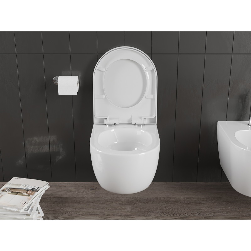 Mexen Carmen WC-Schüssel Rimless Tornado mit langsam schließendem Hartdeckel, Duroplast, glänzend weiß - 30880200T