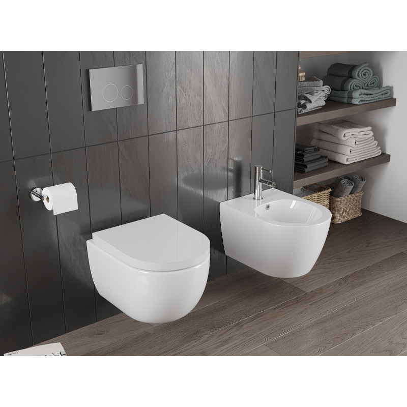 Mexen Carmen WC-Schüssel Rimless Tornado mit langsam schließendem Hartdeckel, Duroplast, glänzend weiß - 30880200T