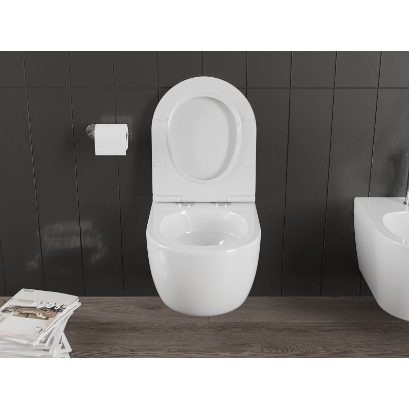 Mexen Carmen WC-Schüssel Rimless Tornado mit langsam schließendem Slim-Sitz, Duroplast, weiß glänzend - 30880500T