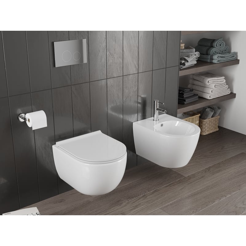 Mexen Carmen WC-Schüssel Rimless Tornado mit langsam schließendem Slim-Sitz, Duroplast, weiß glänzend - 30880500T