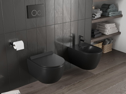 Mexen Carmen WC-Schüssel Rimless Tornado mit langsam schließendem Slim-Sitz, Duroplast, Schwarz Matt - 30880185T