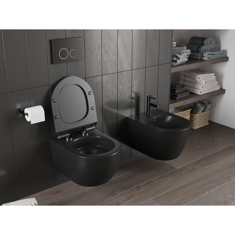 Mexen Carmen WC-Schüssel Rimless Tornado mit langsam schließendem Slim-Sitz, Duroplast, Schwarz Matt - 30880185T