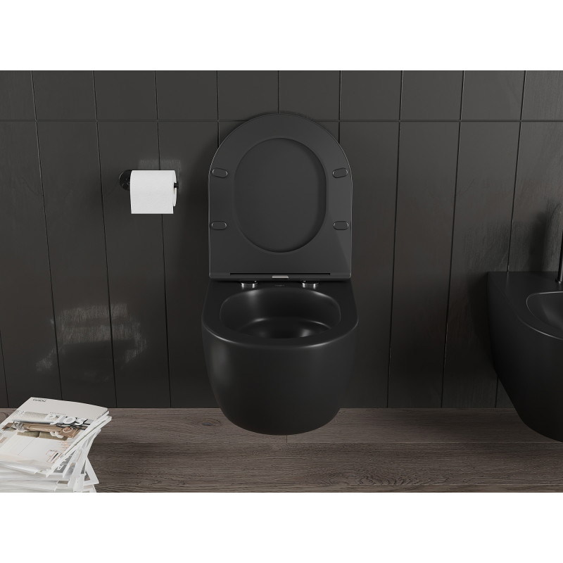 Mexen Carmen WC-Schüssel Rimless Tornado mit Softclose-Slim-Sitz, Duroplast, Schwarz Matt - 30881085T