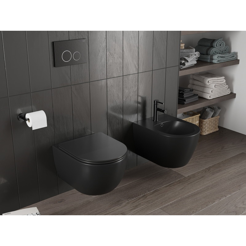 Mexen Carmen WC-Schüssel Rimless Tornado mit Softclose-Slim-Sitz, Duroplast, Schwarz Matt - 30881085T