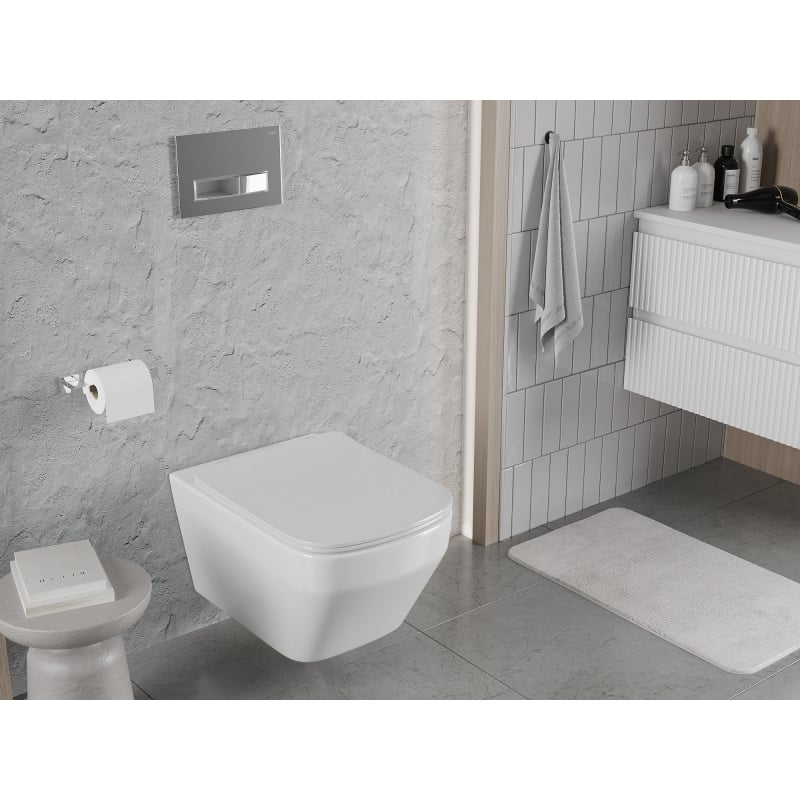 Mexen Riva WC-Schüssel Rimless Tornado mit Softclose-Slim-Sitz, Duroplast, Weiß Hochglanz - 30630200T