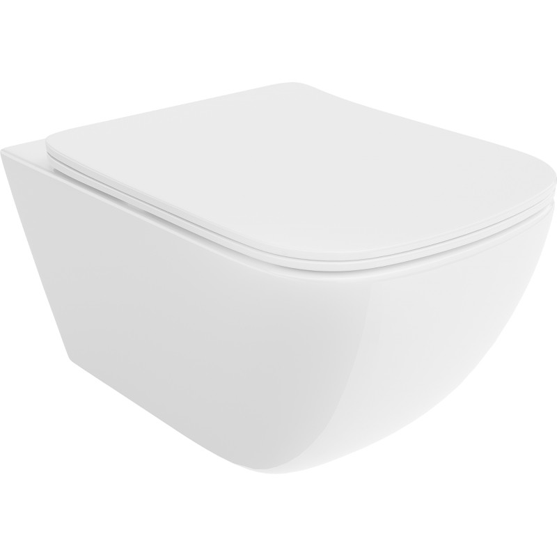 Mexen Timo WC-Schüssel Rimless Tornado mit langsam schließendem, schlankem Sitz, Duroplast, glänzend weiß - 30650200T