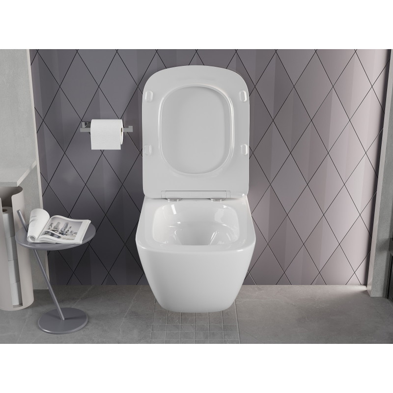 Mexen Timo WC-Schüssel Rimless Tornado mit langsam schließendem, schlankem Sitz, Duroplast, glänzend weiß - 30650200T