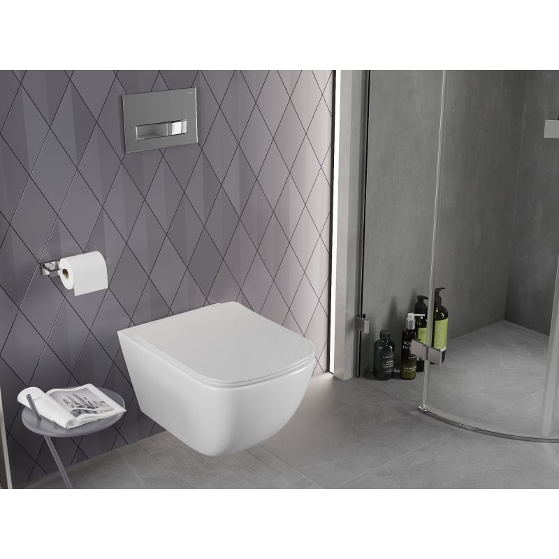 Mexen Timo WC-Schüssel Rimless Tornado mit langsam schließendem, schlankem Sitz, Duroplast, glänzend weiß - 30650200T