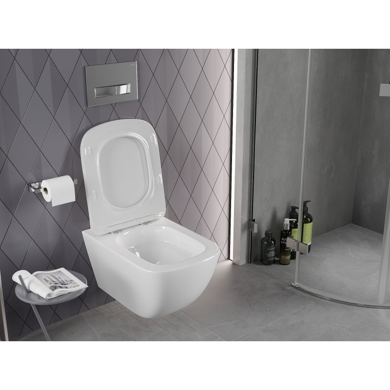 Mexen Timo WC-Schüssel Rimless Tornado mit langsam schließendem, schlankem Sitz, Duroplast, glänzend weiß - 30650200T
