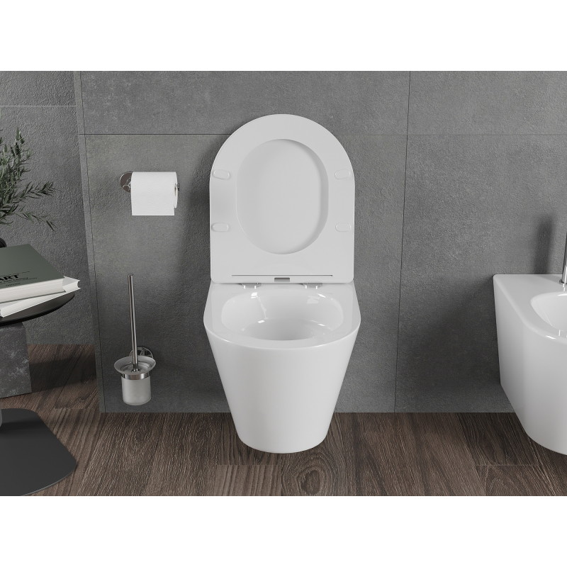 Mexen Rico WC-Schüssel Rimless Tornado mit langsam schließendem Slim-Sitz, Duroplast, glänzend weiß - 30720300T