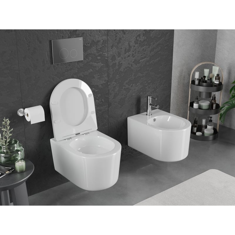 Mexen Sofia WC-Schüssel Rimless Tornado mit langsam schließendem, schlankem Sitz, Duroplast, weiß glänzend - 30540300T