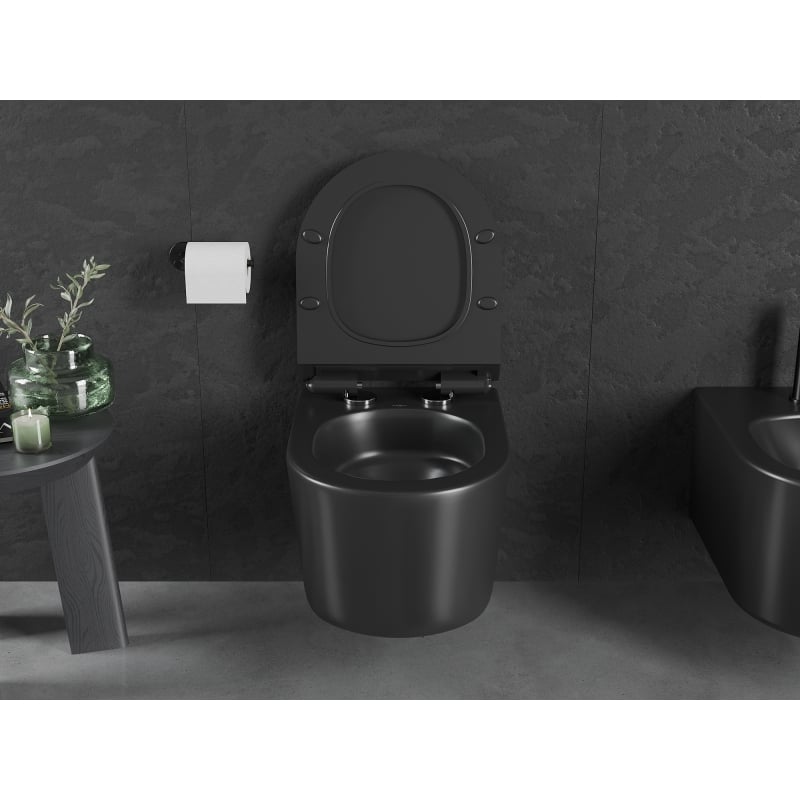 Mexen Sofia WC-Schüssel Rimless Tornado mit langsam schließendem Sitz Slim, Duroplast, Schwarz Matt - 30540185T