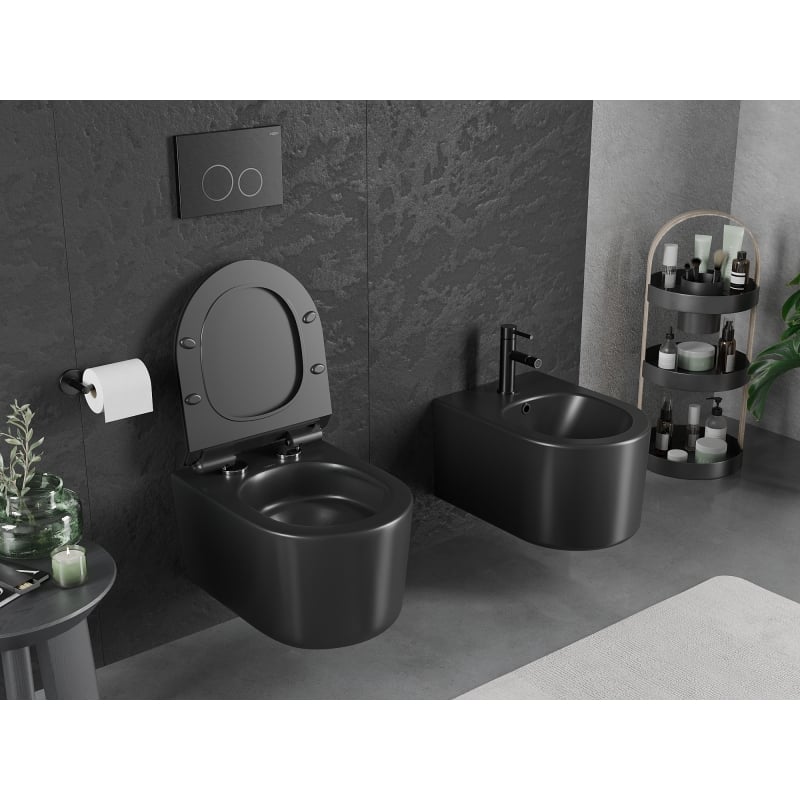 Mexen Sofia WC-Schüssel Rimless Tornado mit langsam schließendem Sitz Slim, Duroplast, Schwarz Matt - 30540185T
