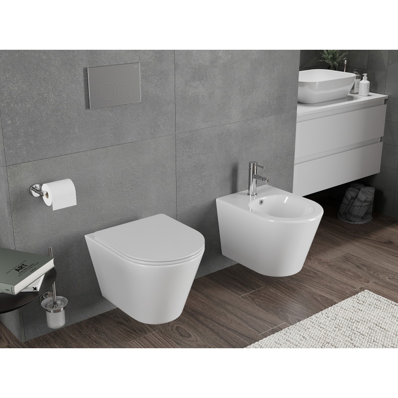 Mexen Rico WC-Schüssel Rimless Tornado mit langsam schließendem Slim-Sitz, Duroplast, glänzend weiß - 30720300T