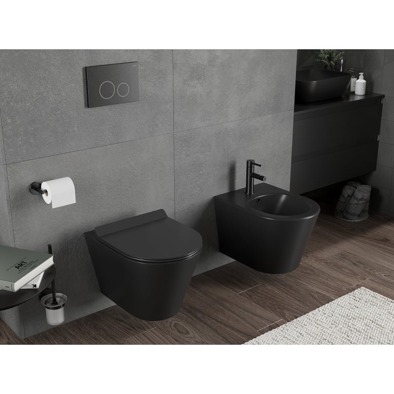 Mexen Rico WC-Schüssel Rimless Tornado mit Slim-Softclose-Sitz, Duroplast, schwarz matt - 30720185T