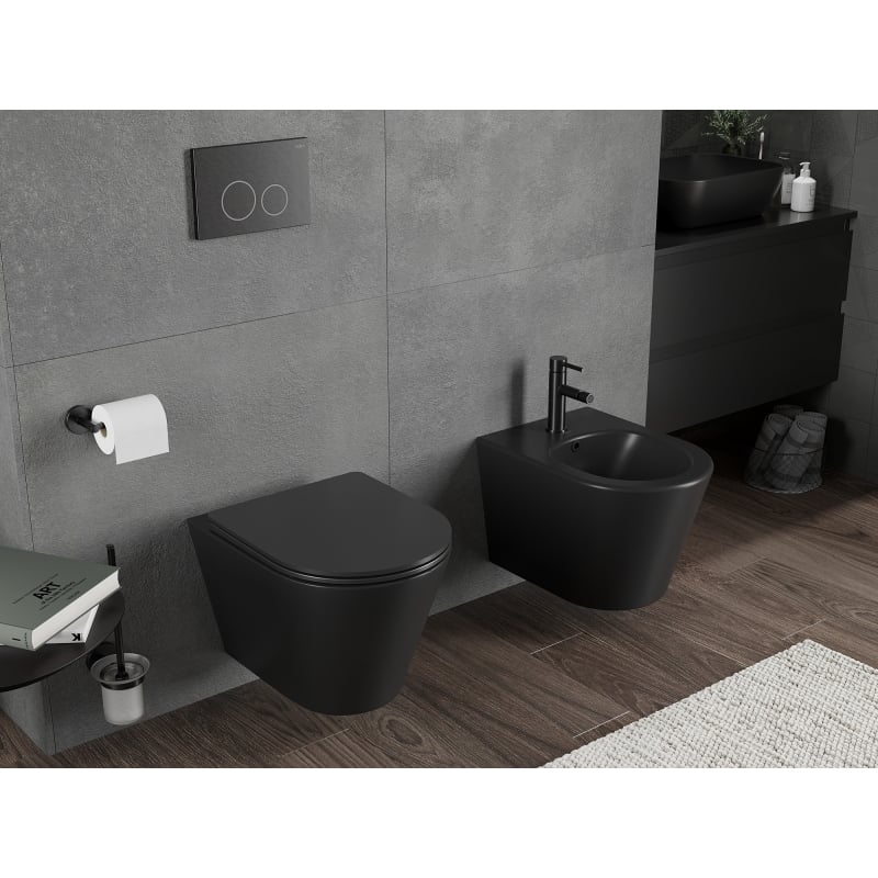 Mexen Rico WC-Schüssel Rimless Tornado mit Slim-Softclose-Sitz, Duroplast, schwarz matt - 30721085T