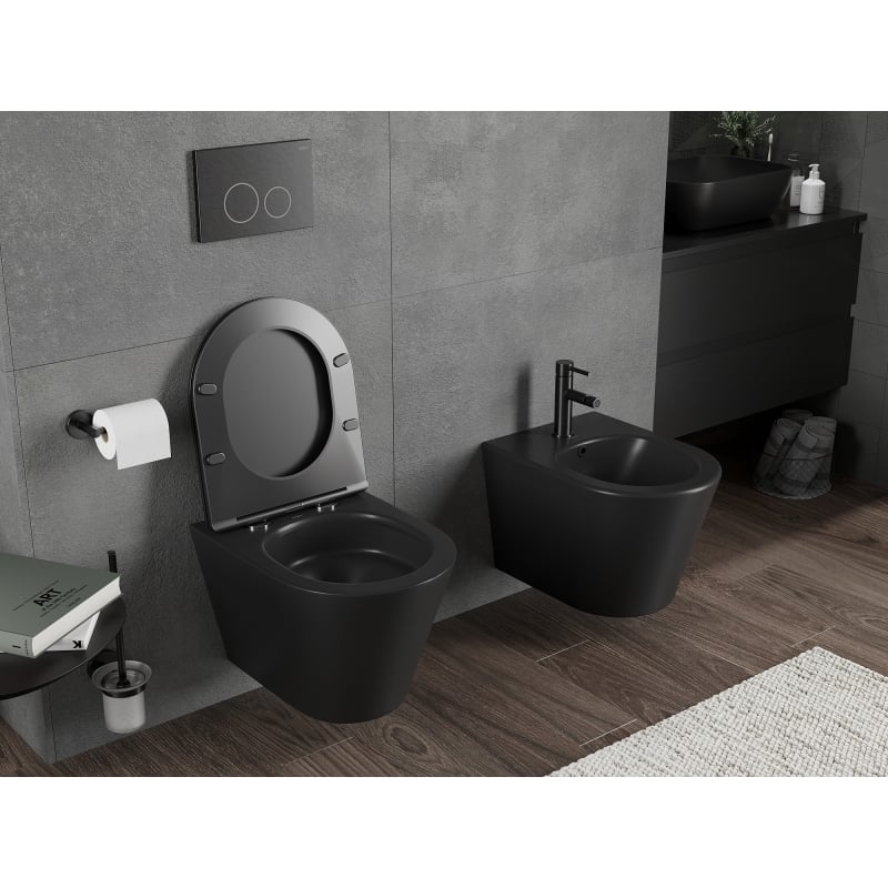 Mexen Rico WC-Schüssel Rimless Tornado mit Slim-Softclose-Sitz, Duroplast, schwarz matt - 30721085T