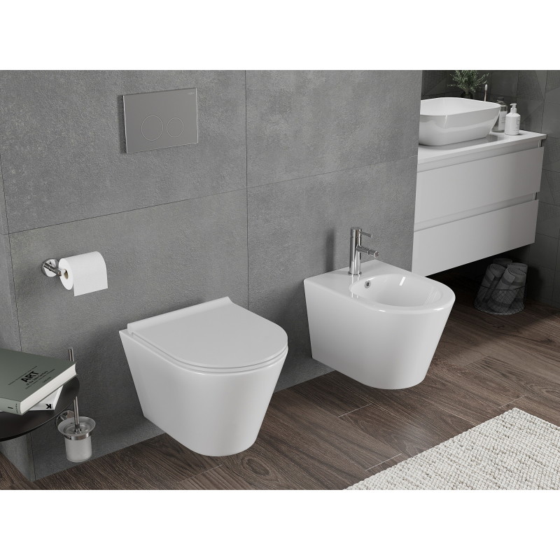 Mexen Rico WC-Schüssel Rimless Tornado mit Soft-Close Slim-Sitz, Duroplast, weiß glänzend - 30720500T