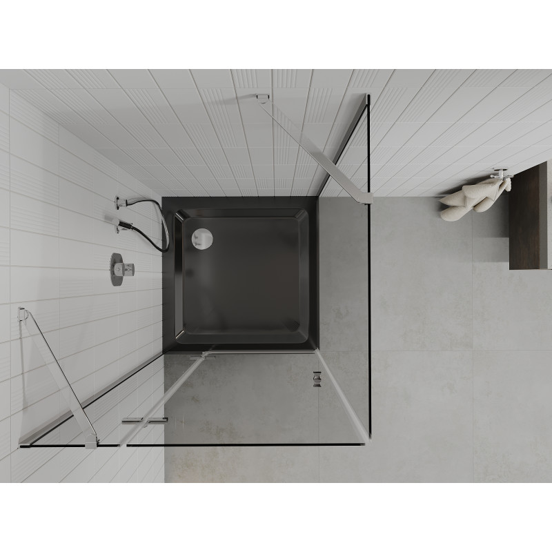 Mexen Roma Duschkabine Klapptür 90 x 90 cm, transparent, Chrom + Duschwanne Flat, schwarz - 854-090-090-01-00-4070