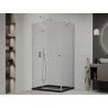 Mexen Roma Duschkabine schwenkbar 90 x 100 cm, transparent, Chrom + Duschwanne Flat, schwarz - 854-090-100-01-00-4070