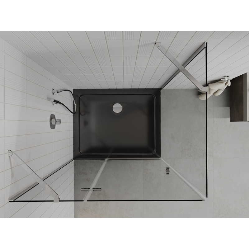 Mexen Roma Duschkabine schwenkbar 90 x 100 cm, transparent, Chrom + Duschwanne Flat, schwarz - 854-090-100-01-00-4070