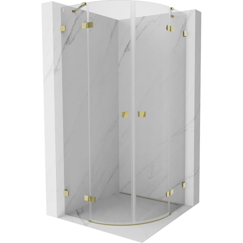 Mexen Lunar Halbrunde Duschkabine, schwenkbar, 70 x 70 cm, transparent, Gold - 833-070L-070P-50-00
