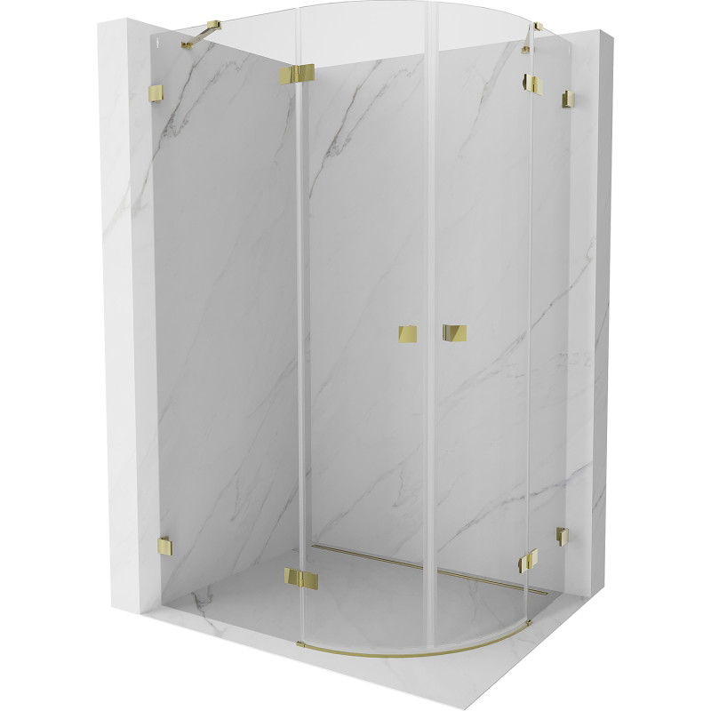 Mexen Lunar halbrunde Duschkabine links schwenkbar 90 x 70 cm, transparent, gold - 833-090L-070P-50-00