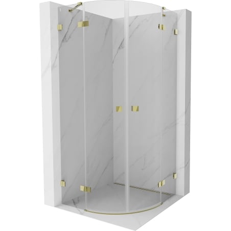 Mexen Lunar halbrunde Duschkabine, schwenkbar 90 x 90 cm, transparent, gold - 833-090L-090P-50-00