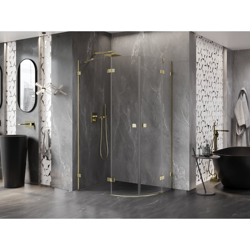Mexen Lunar halbrunde, schwenkbare Duschkabine links 100 x 80 cm, transparent, gold - 833-100L-080P-50-00