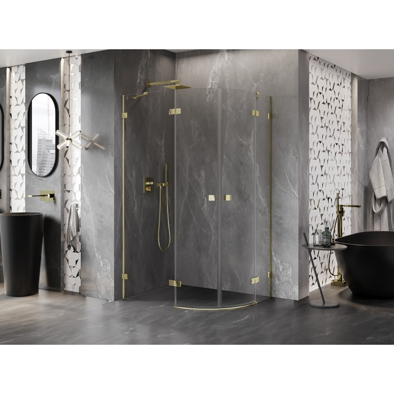 Mexen Lunar halbkreisförmige Duschkabine schwenkbar links 100 x 90 cm, transparent, gold - 833-100L-090P-50-00
