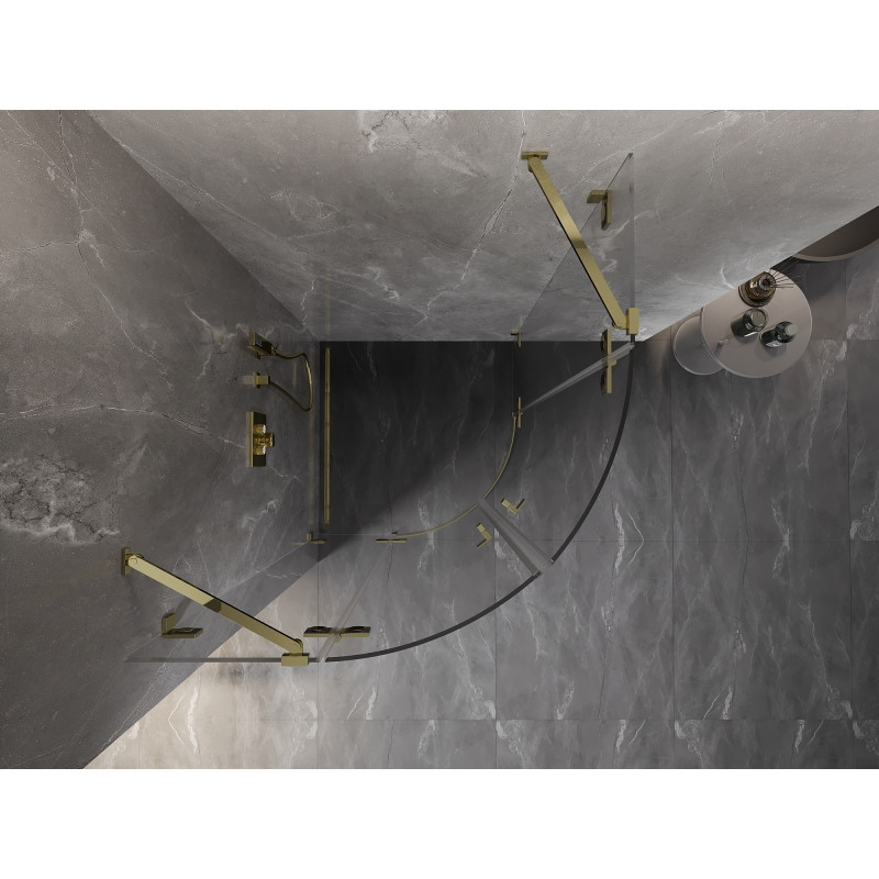Mexen Lunar halbrunde Duschkabine schwenkbar 100 x 100 cm, transparent, gold - 833-100L-100P-50-00