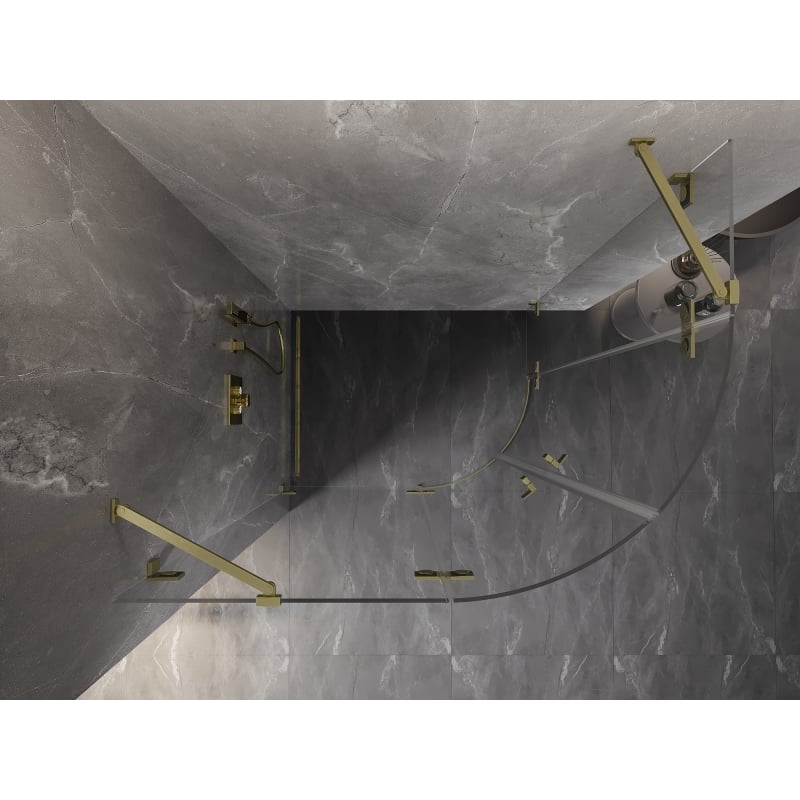 Mexen Lunar, halbrunde Duschkabine, links 80 x 70 cm, transparent, gebürstetes Gold - 833-080L-070P-55-00