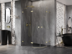 Mexen Lunar halbkreisförmige Duschkabine, links schwenkbar, 90 x 70 cm, transparent, gebürstetes Gold - 833-090L-070P-55-00