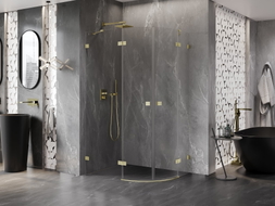 Mexen Lunar Duschkabine halbrund schwenkbar links 90 x 80 cm, transparent, gebürstetes Gold - 833-090L-080P-55-00