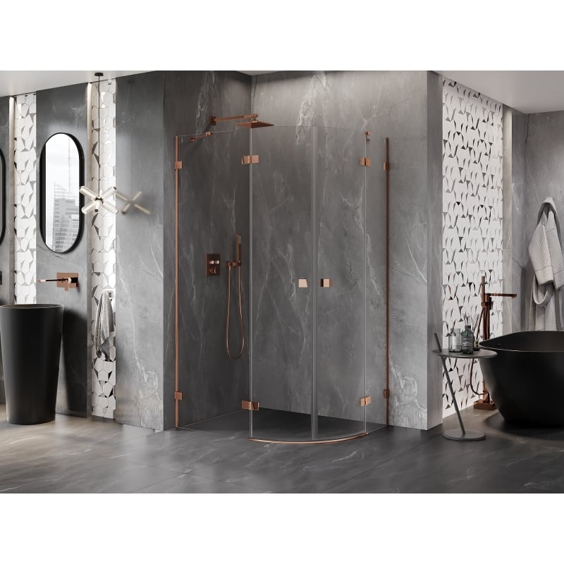 Mexen Lunar Duschkabine halbkreisförmig schwenkbar links 90 x 80 cm, transparent, Roségold - 833-090L-080P-60-00