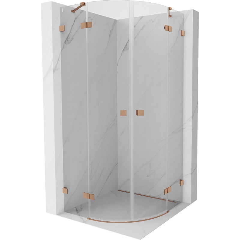 Mexen Lunar halbrunde Duschkabine schwenkbar 100 x 100 cm, transparent, gebürstetes Kupfer - 833-100L-100P-65-00