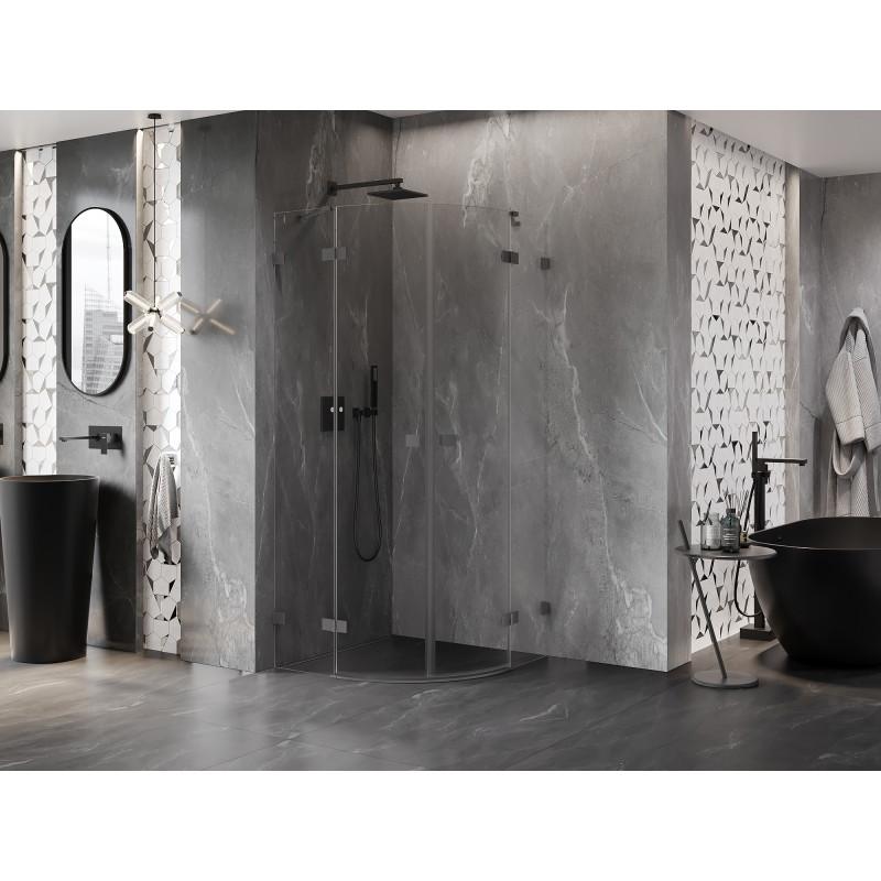 Mexen Lunar Viertelkreis-Duschkabine schwenkbar 100 x 100 cm, transparent, Gun Metal - 833-100L-100P-95-00